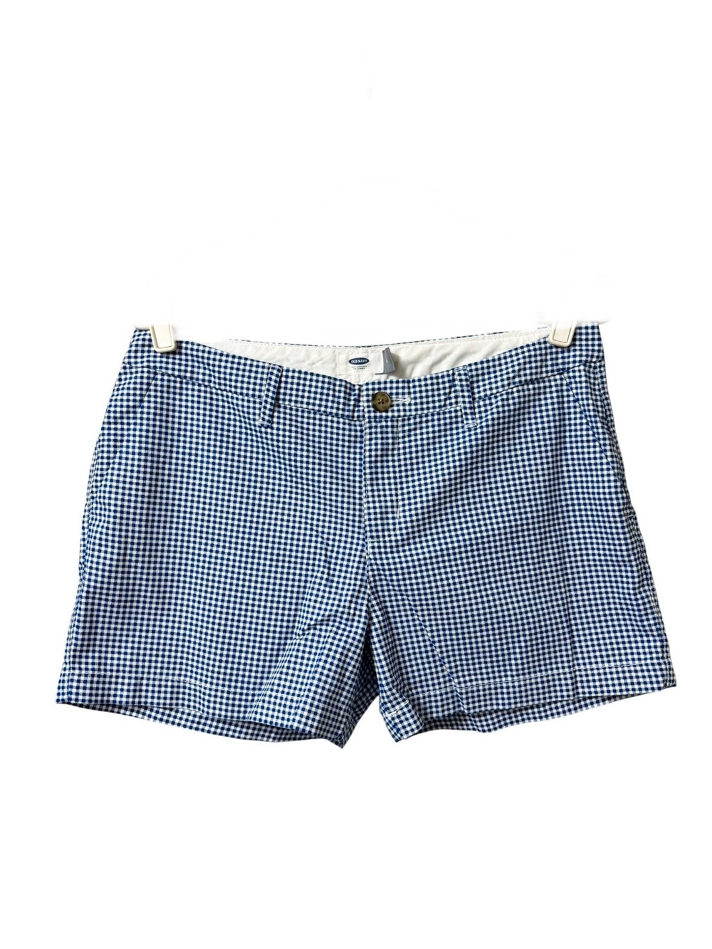 Old Navy blue white gingham cotton chino everyday mid rise summer shorts size 8 - Picture 2 of 14